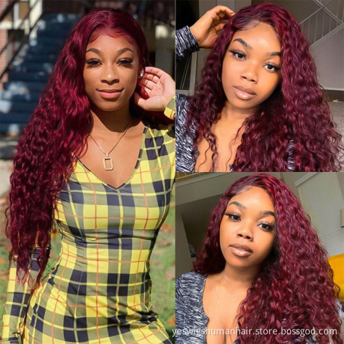 Cheap Yeswigs 99J Red Colored Lace Frontal Wig Raw Brazilian Virgin Human Hair Hd Full Lace Front Wig Human Hair For Black Women